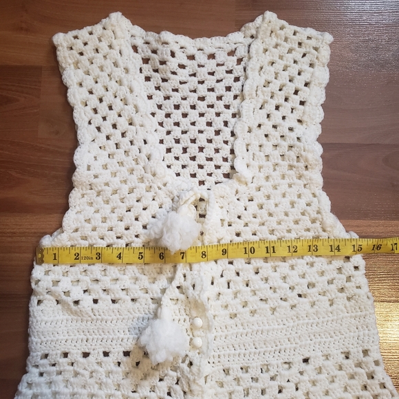 Handmade women's crochet off white  wool sweater vest - Picture 8 of 12